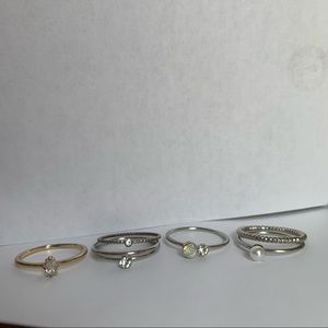 Set of seven rings. Silver and gold